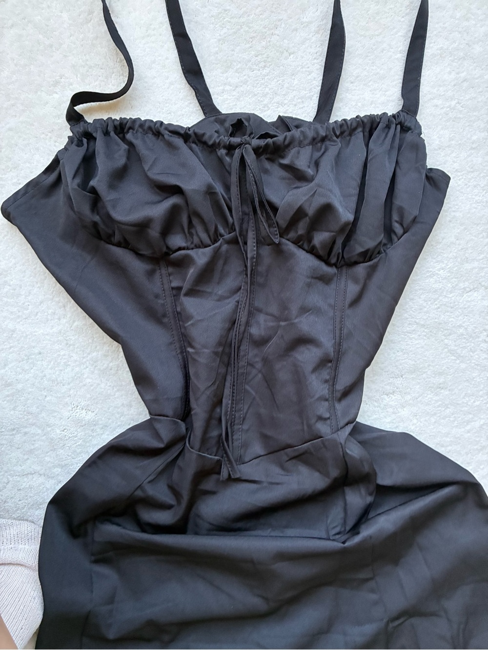 PrettyLittleThing Black Ruched Bodice Slip Dress